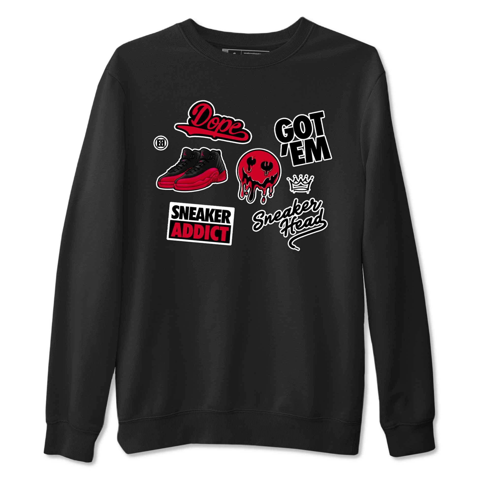 12s Flu Game shirts to match jordans Sneakerhead Sticker sneaker match tees Air Jordan 12 Retro Flu Game match shoes to clothes SNRT Sneaker Tees unisex cotton Black 2 shirts