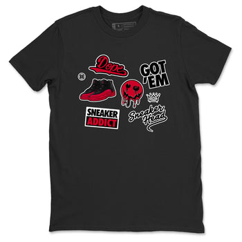12s Flu Game shirts to match jordans Sneakerhead Sticker sneaker match tees Air Jordan 12 Retro Flu Game match shoes to clothes SNRT Sneaker Tees unisex cotton Black 2 shirts