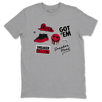 12s Flu Game shirts to match jordans Sneakerhead Sticker sneaker match tees Air Jordan 12 Retro Flu Game match shoes to clothes SNRT Sneaker Tees unisex cotton Heather Grey 2 shirts