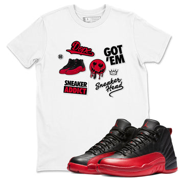 12s Flu Game shirts to match jordans Sneakerhead Sticker sneaker match tees Air Jordan 12 Retro Flu Game match shoes to clothes SNRT Sneaker Tees unisex cotton White 1 shirts