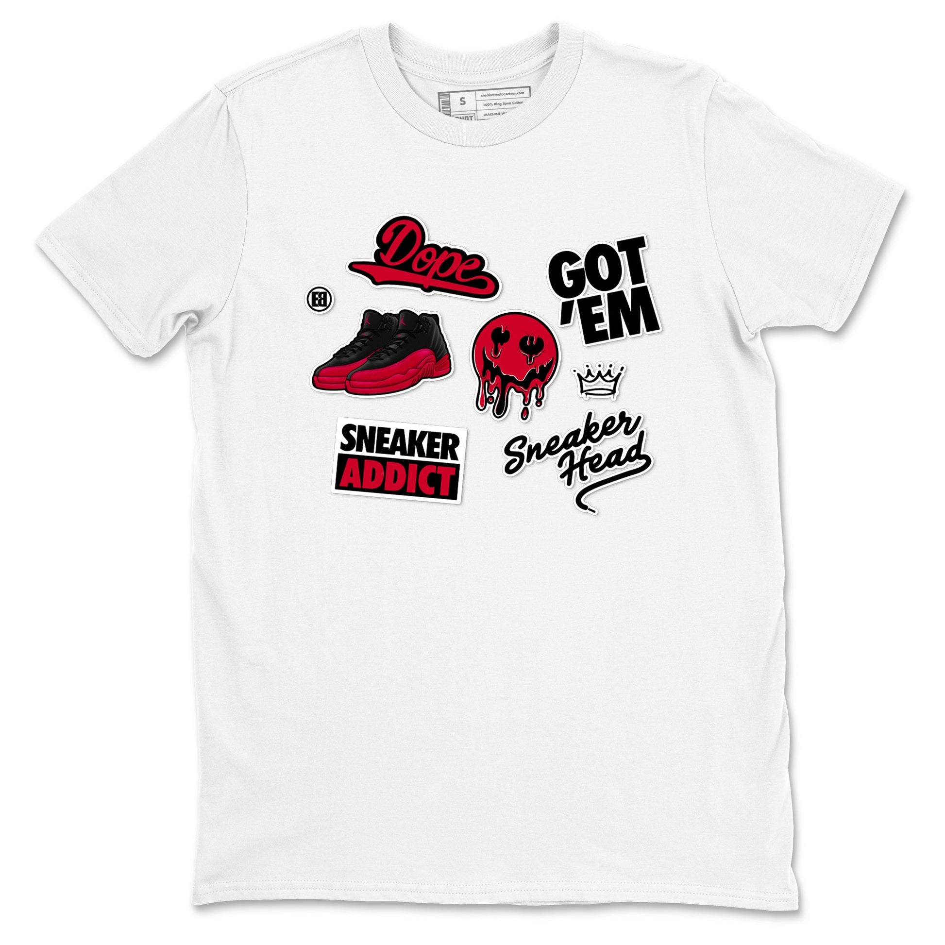 12s Flu Game shirts to match jordans Sneakerhead Sticker sneaker match tees Air Jordan 12 Retro Flu Game match shoes to clothes SNRT Sneaker Tees unisex cotton White 2 shirts