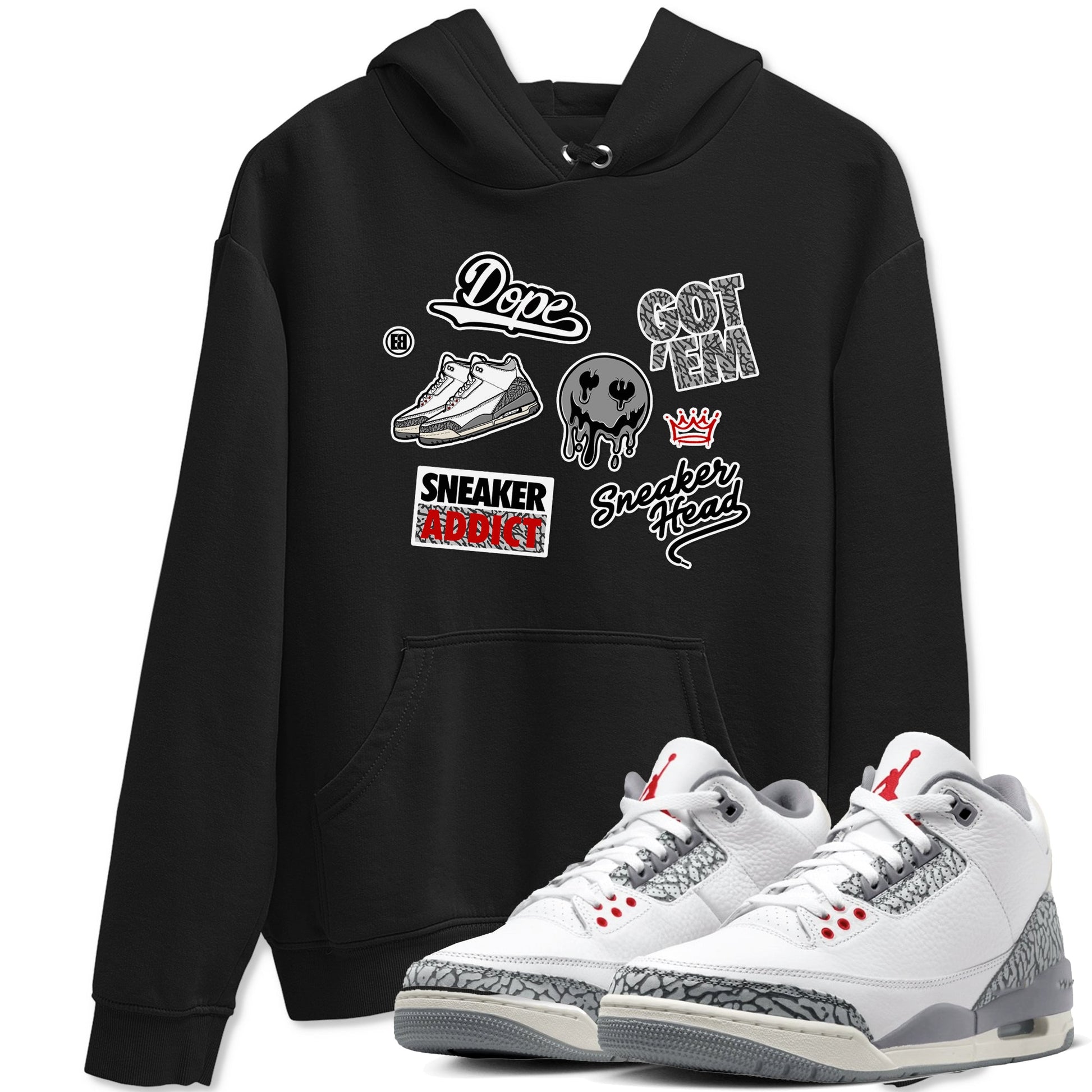3s Cement Grey shirts to match jordans Sneakerhead Sticker sneaker match tees Air Jordan 3 Cement Grey SNRT Sneaker Release Tees unisex cotton Black 1 crew neck shirts