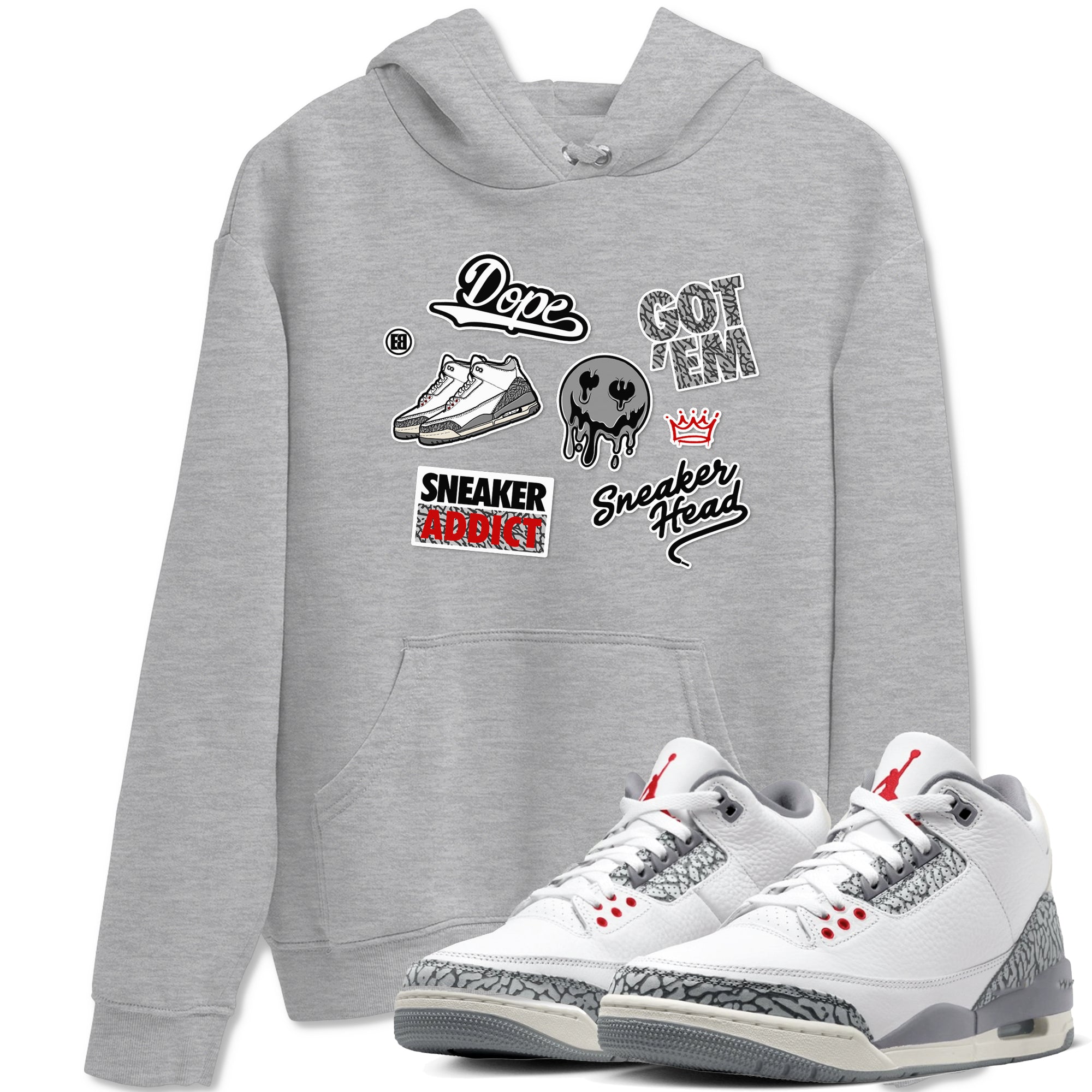 3s Cement Grey shirts to match jordans Sneakerhead Sticker sneaker match tees Air Jordan 3 Cement Grey SNRT Sneaker Release Tees unisex cotton Heather Grey 1 crew neck shirts
