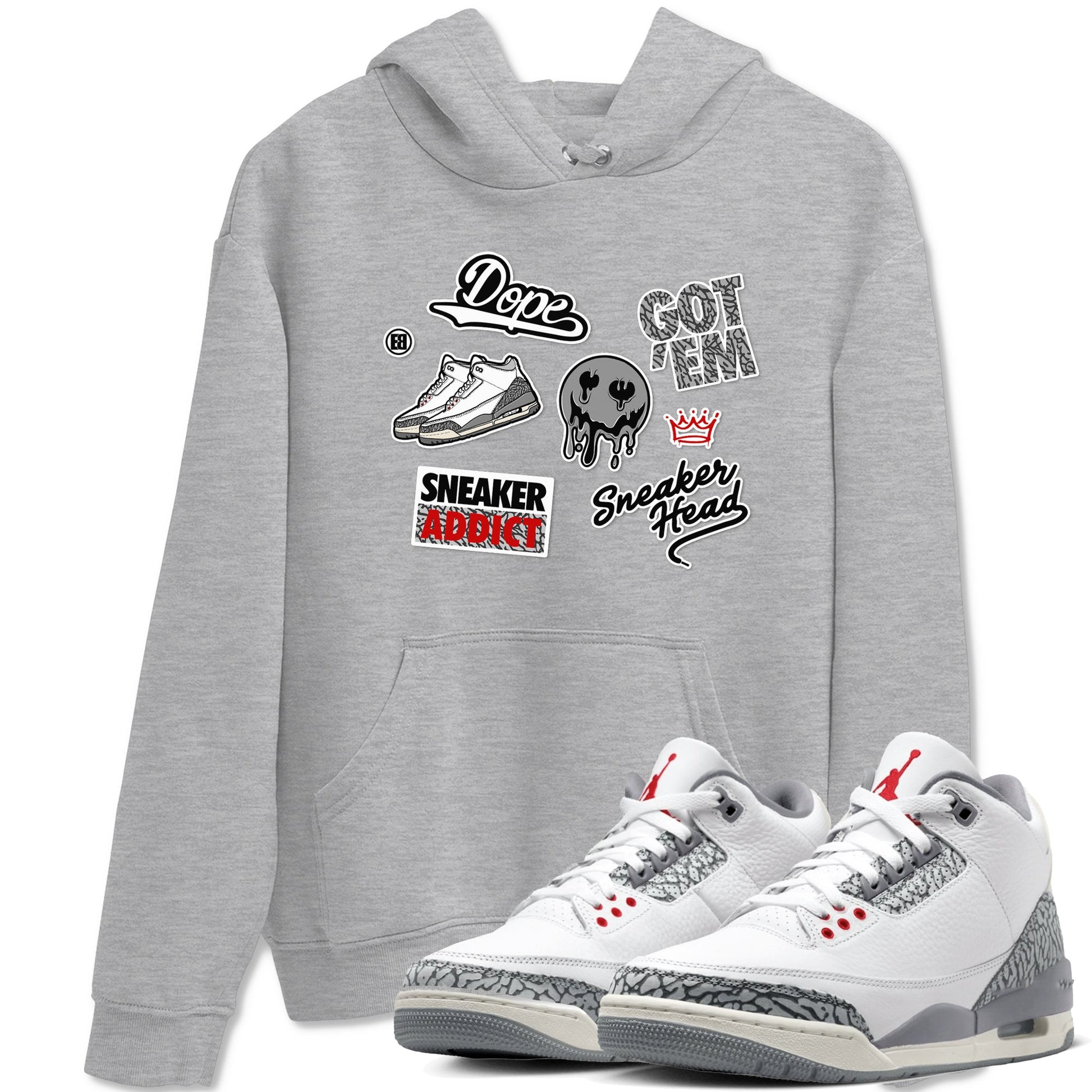 3s Cement Grey shirts to match jordans Sneakerhead Sticker sneaker match tees Air Jordan 3 Cement Grey SNRT Sneaker Release Tees unisex cotton Heather Grey 1 crew neck shirts