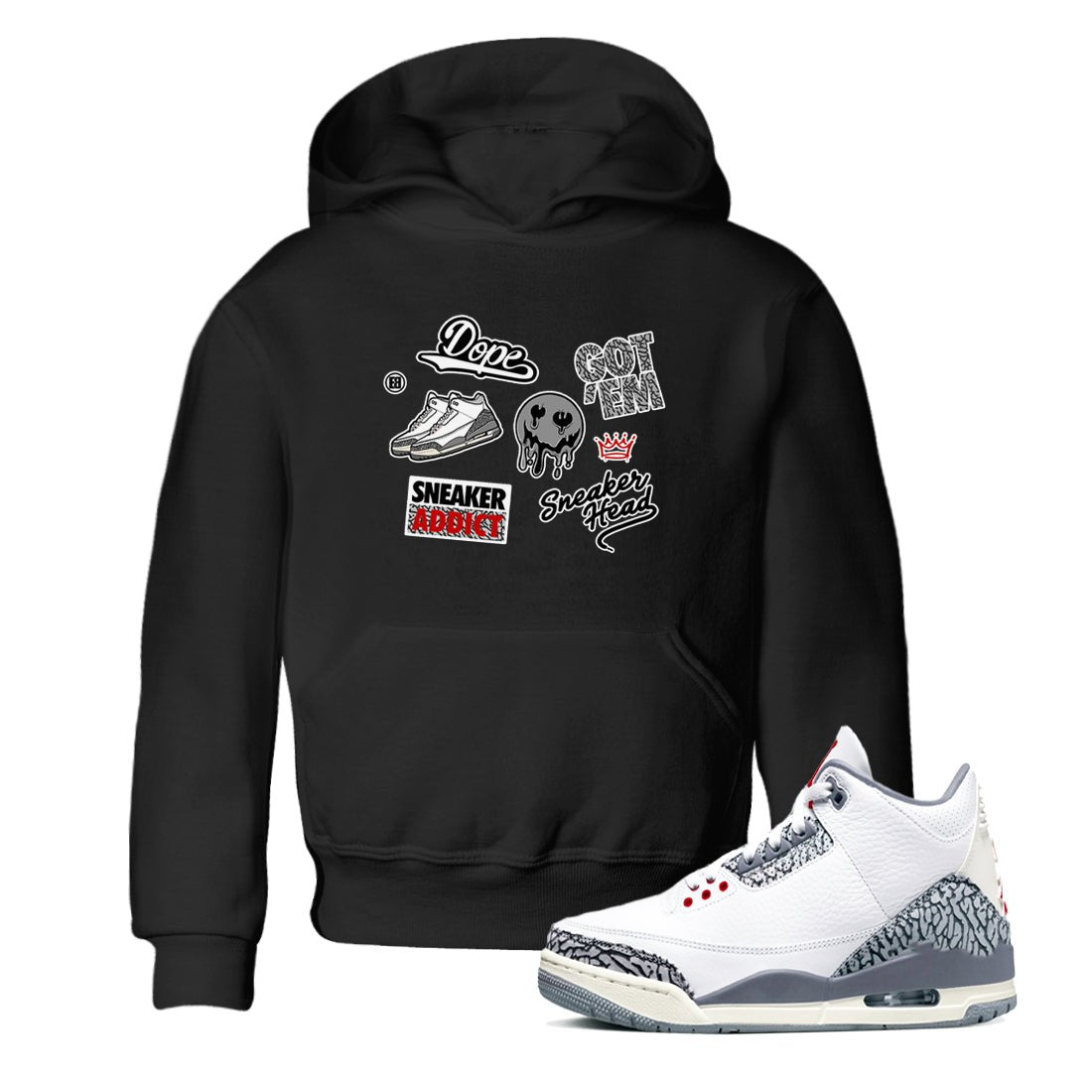 3s Cement Grey shirts to match jordans Sneakerhead Sticker sneaker match tees Air Jordan 3 Cement Grey SNRT Sneaker Release Tees Youth Baby Black 1 crew neck shirts