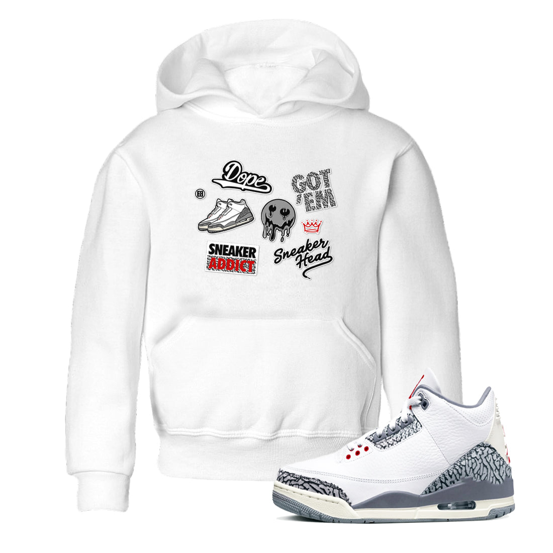 3s Cement Grey shirts to match jordans Sneakerhead Sticker sneaker match tees Air Jordan 3 Cement Grey SNRT Sneaker Release Tees Youth Baby White 1 crew neck shirts
