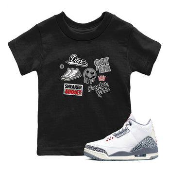 3s Cement Grey shirts to match jordans Sneakerhead Sticker sneaker match tees Air Jordan 3 Cement Grey SNRT Sneaker Release Tees Youth Baby Black 1 crew neck shirts