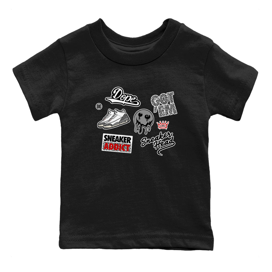 3s Cement Grey shirts to match jordans Sneakerhead Sticker sneaker match tees Air Jordan 3 Cement Grey SNRT Sneaker Release Tees Youth Baby Black 2 crew neck shirts