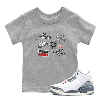 3s Cement Grey shirts to match jordans Sneakerhead Sticker sneaker match tees Air Jordan 3 Cement Grey SNRT Sneaker Release Tees Youth Baby Heather Grey 1 crew neck shirts