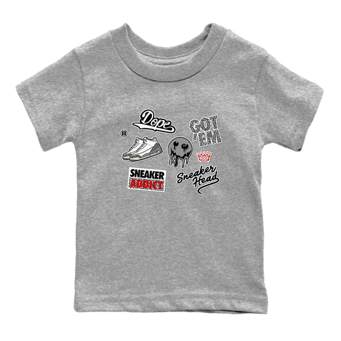 3s Cement Grey shirts to match jordans Sneakerhead Sticker sneaker match tees Air Jordan 3 Cement Grey SNRT Sneaker Release Tees Youth Baby Heather Grey 2 crew neck shirts