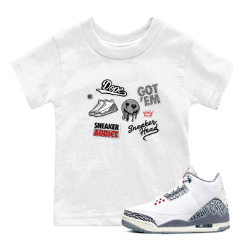 3s Cement Grey shirts to match jordans Sneakerhead Sticker sneaker match tees Air Jordan 3 Cement Grey SNRT Sneaker Release Tees Youth Baby White 1 crew neck shirts