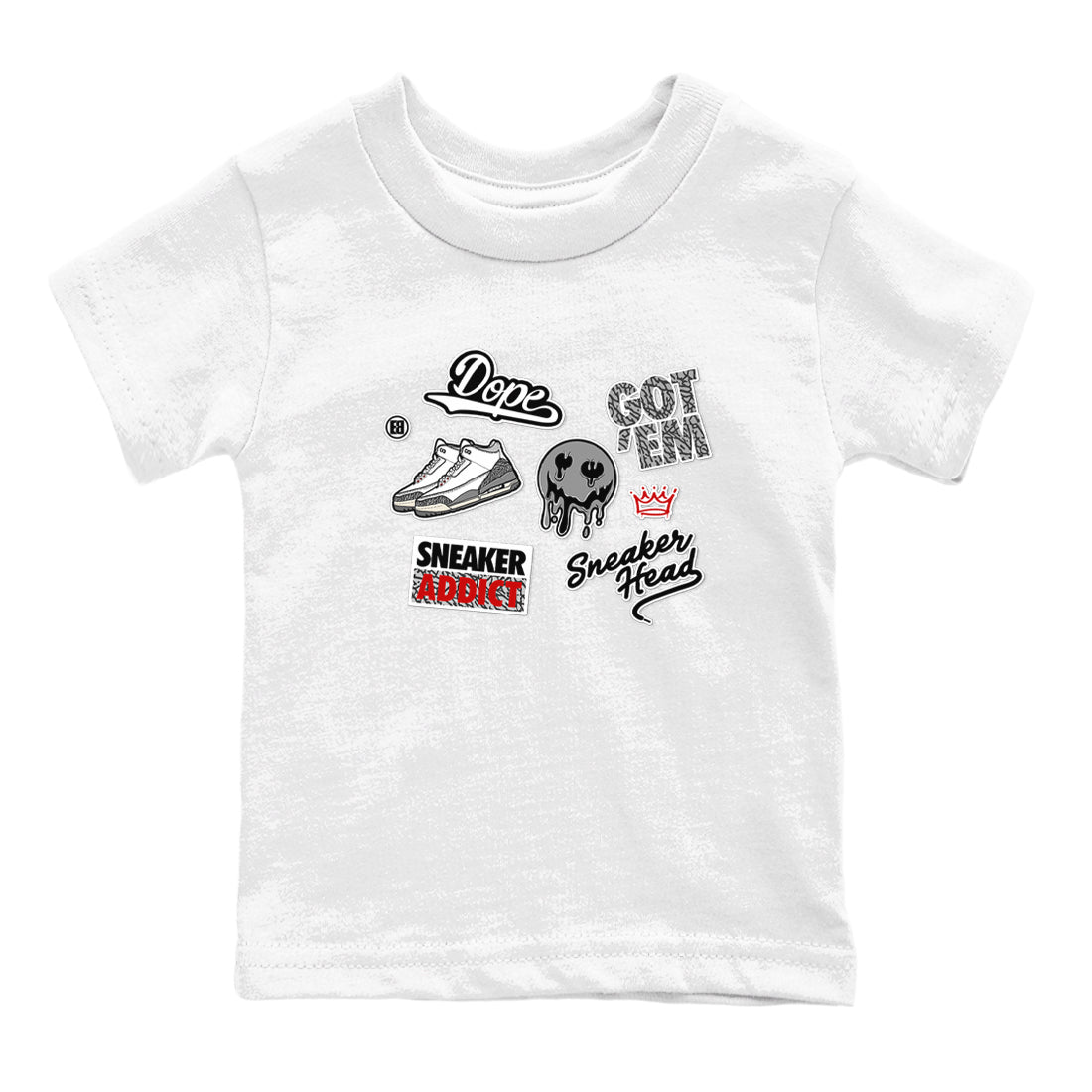 3s Cement Grey shirts to match jordans Sneakerhead Sticker sneaker match tees Air Jordan 3 Cement Grey SNRT Sneaker Release Tees Youth Baby White 2 crew neck shirts