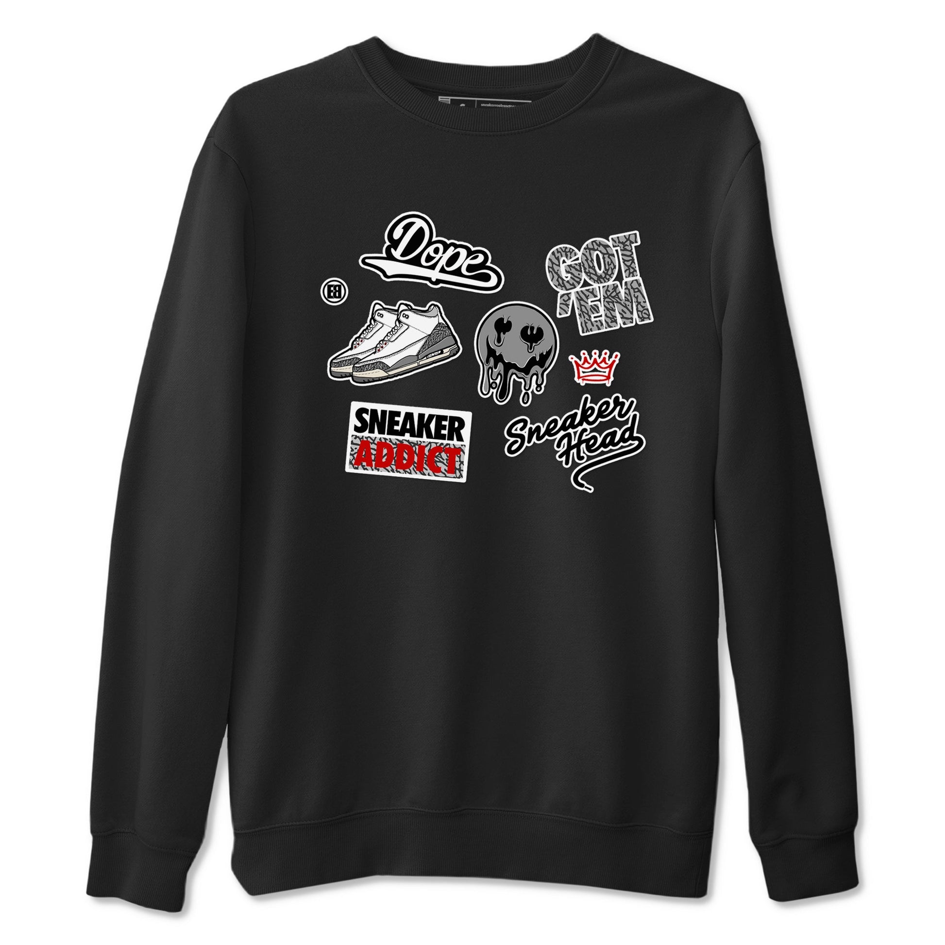 3s Cement Grey shirts to match jordans Sneakerhead Sticker sneaker match tees Air Jordan 3 Cement Grey SNRT Sneaker Release Tees unisex cotton Black 2 crew neck shirts