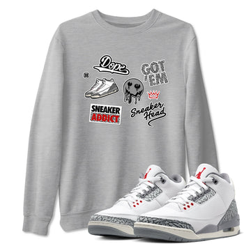 3s Cement Grey shirts to match jordans Sneakerhead Sticker sneaker match tees Air Jordan 3 Cement Grey SNRT Sneaker Release Tees unisex cotton Heather Grey 1 crew neck shirts