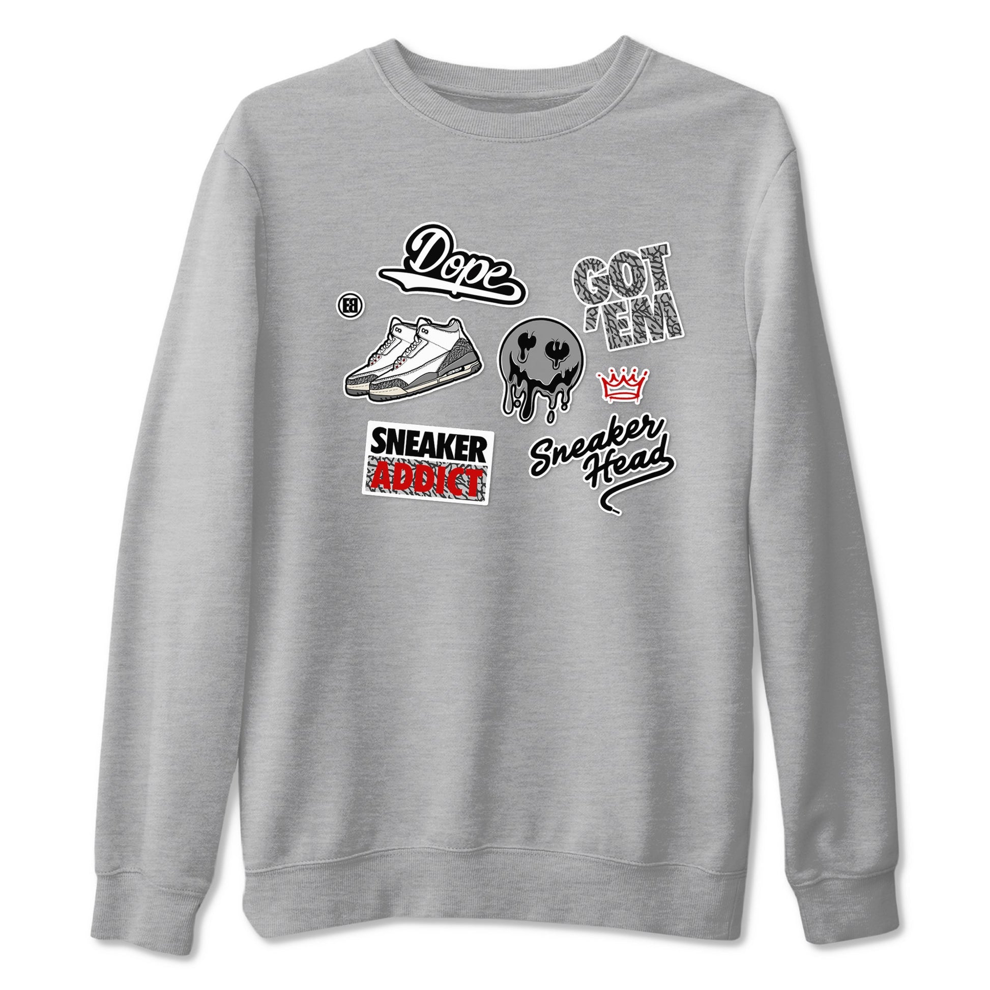 3s Cement Grey shirts to match jordans Sneakerhead Sticker sneaker match tees Air Jordan 3 Cement Grey SNRT Sneaker Release Tees unisex cotton Heather Grey 2 crew neck shirts