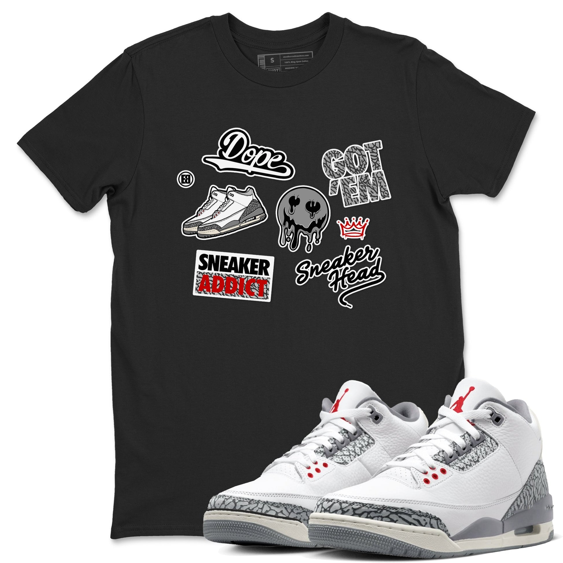 3s Cement Grey shirts to match jordans Sneakerhead Sticker sneaker match tees Air Jordan 3 Cement Grey SNRT Sneaker Release Tees unisex cotton Black 1 crew neck shirts