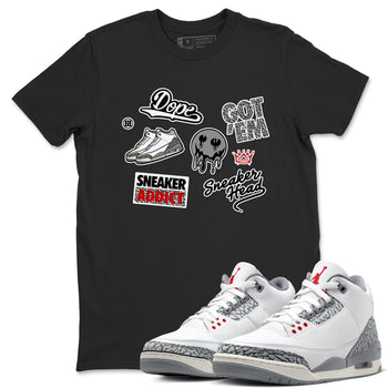 3s Cement Grey shirts to match jordans Sneakerhead Sticker sneaker match tees Air Jordan 3 Cement Grey SNRT Sneaker Release Tees unisex cotton Black 1 crew neck shirts