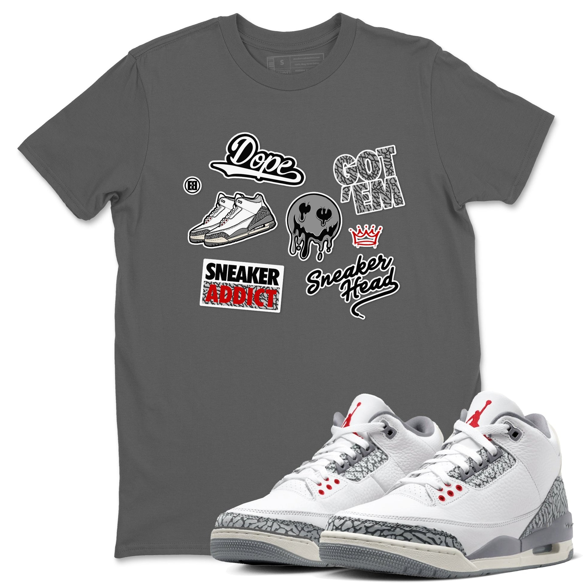 3s Cement Grey shirts to match jordans Sneakerhead Sticker sneaker match tees Air Jordan 3 Cement Grey SNRT Sneaker Release Tees unisex cotton Cool Grey 1 crew neck shirts