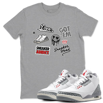3s Cement Grey shirts to match jordans Sneakerhead Sticker sneaker match tees Air Jordan 3 Cement Grey SNRT Sneaker Release Tees unisex cotton Heather Grey 1 crew neck shirts