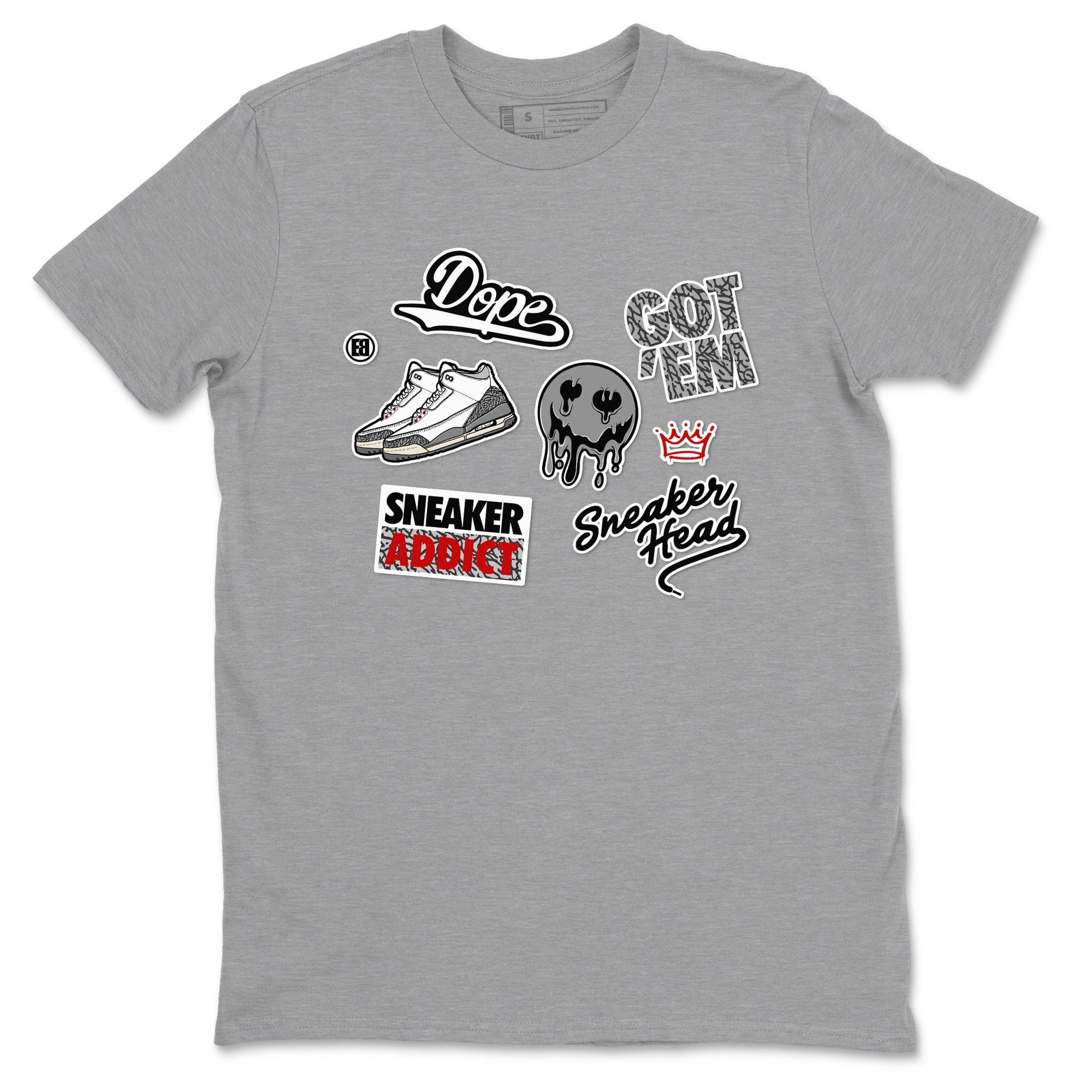 3s Cement Grey shirts to match jordans Sneakerhead Sticker sneaker match tees Air Jordan 3 Cement Grey SNRT Sneaker Release Tees unisex cotton Heather Grey 2 crew neck shirts