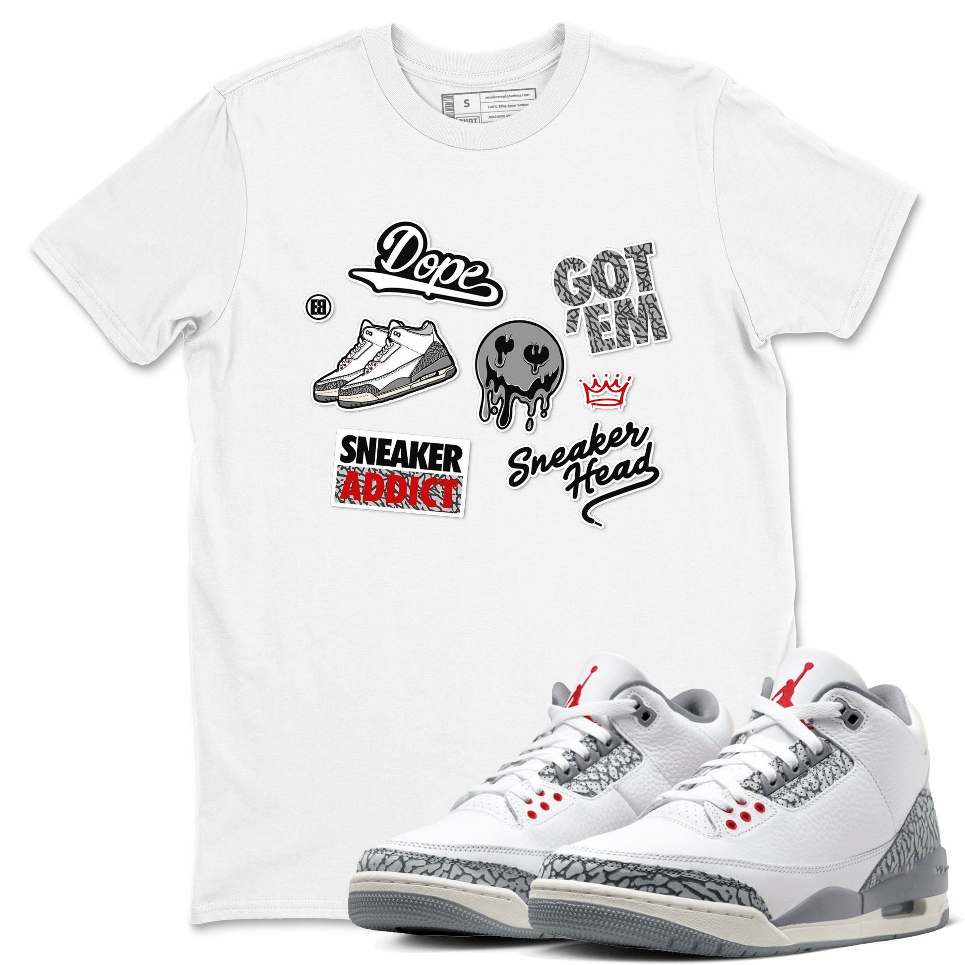 3s Cement Grey shirts to match jordans Sneakerhead Sticker sneaker match tees Air Jordan 3 Cement Grey SNRT Sneaker Release Tees unisex cotton White 1 crew neck shirts