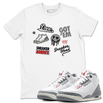 3s Cement Grey shirts to match jordans Sneakerhead Sticker sneaker match tees Air Jordan 3 Cement Grey SNRT Sneaker Release Tees unisex cotton White 1 crew neck shirts