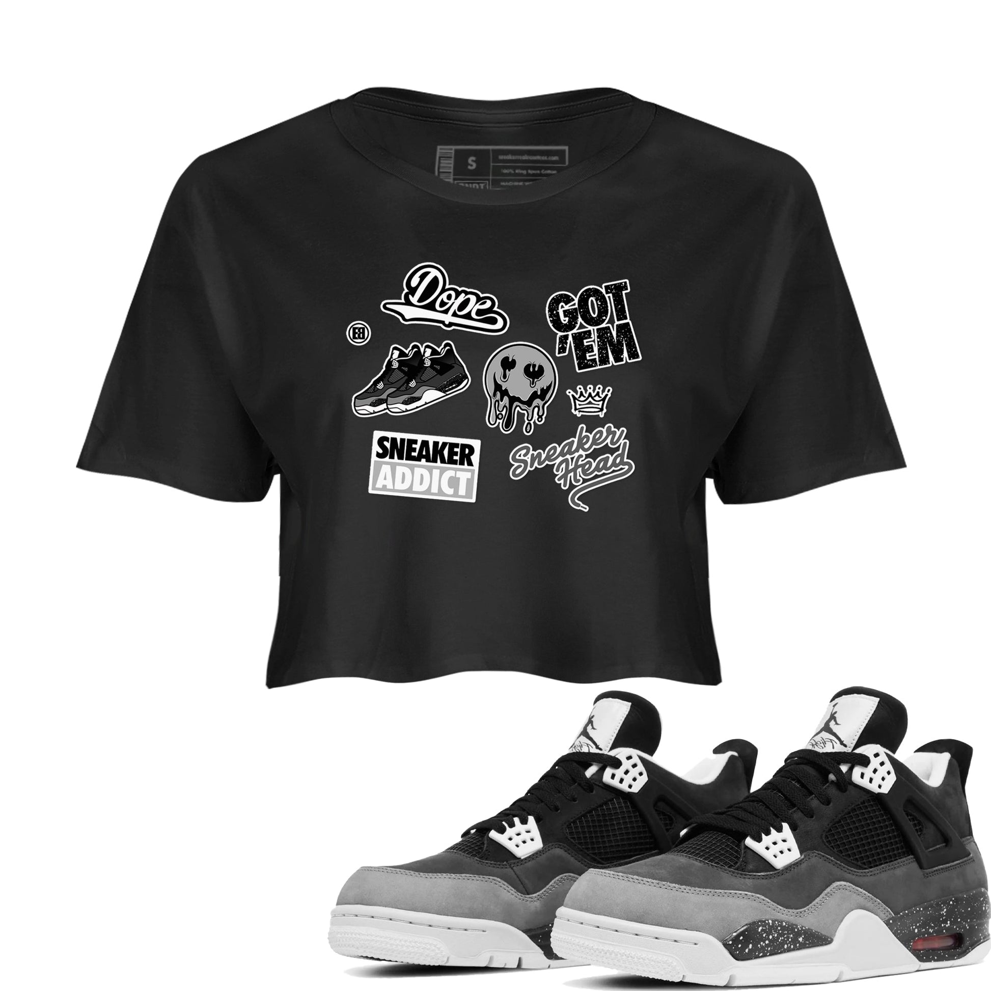 4s Fear shirts to match jordans Sneakerhead Sticker sneaker match tees Air Jordan 4 Retro Fear match shoes to clothes SNRT Sneaker Tees unisex cotton Black 1 crop tee