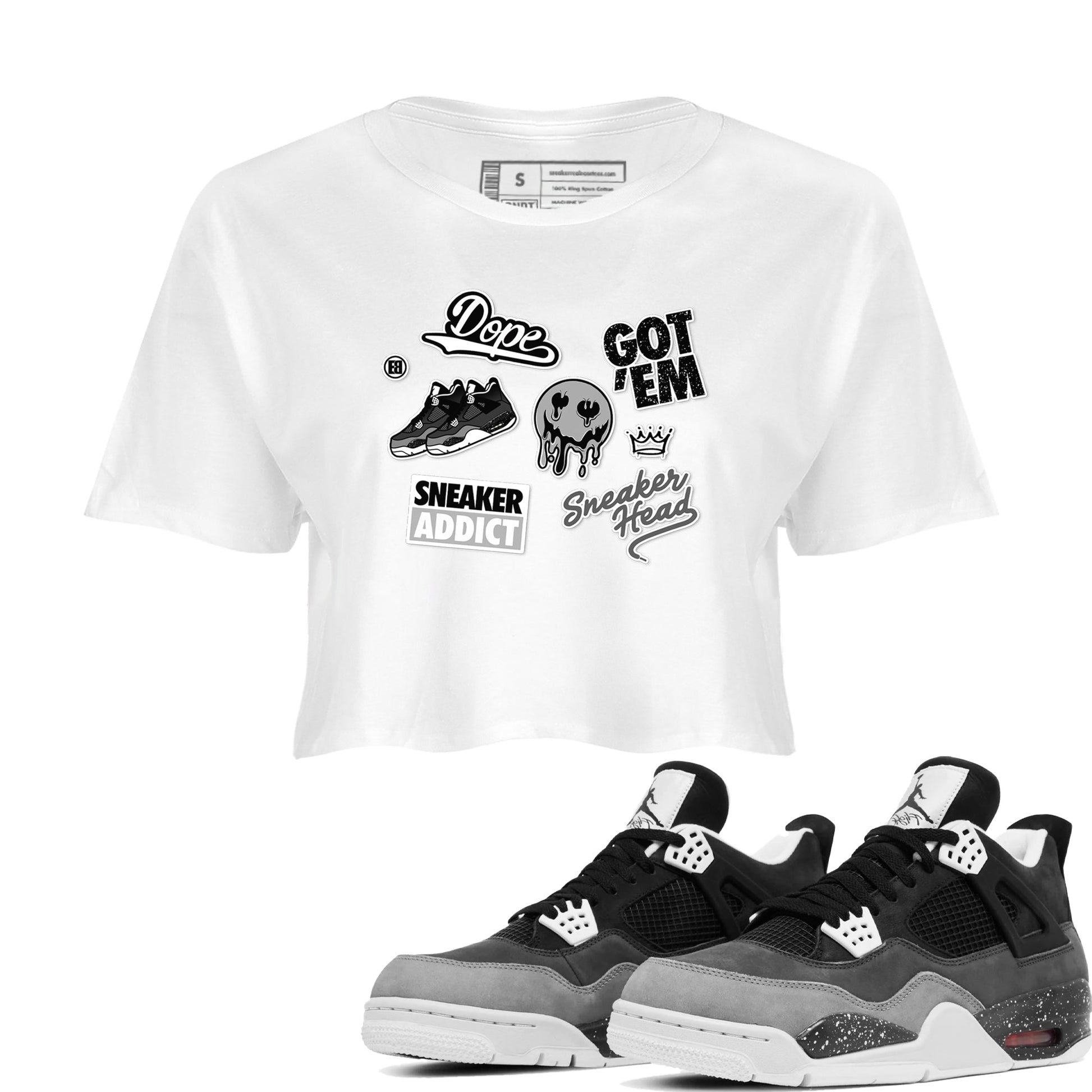 4s Fear shirts to match jordans Sneakerhead Sticker sneaker match tees Air Jordan 4 Retro Fear match shoes to clothes SNRT Sneaker Tees unisex cotton White 1 crop tee