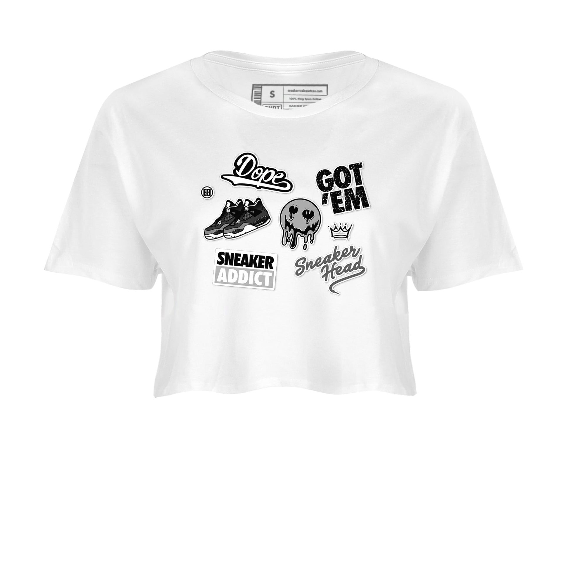4s Fear shirts to match jordans Sneakerhead Sticker sneaker match tees Air Jordan 4 Retro Fear match shoes to clothes SNRT Sneaker Tees unisex cotton White 2 crop tee