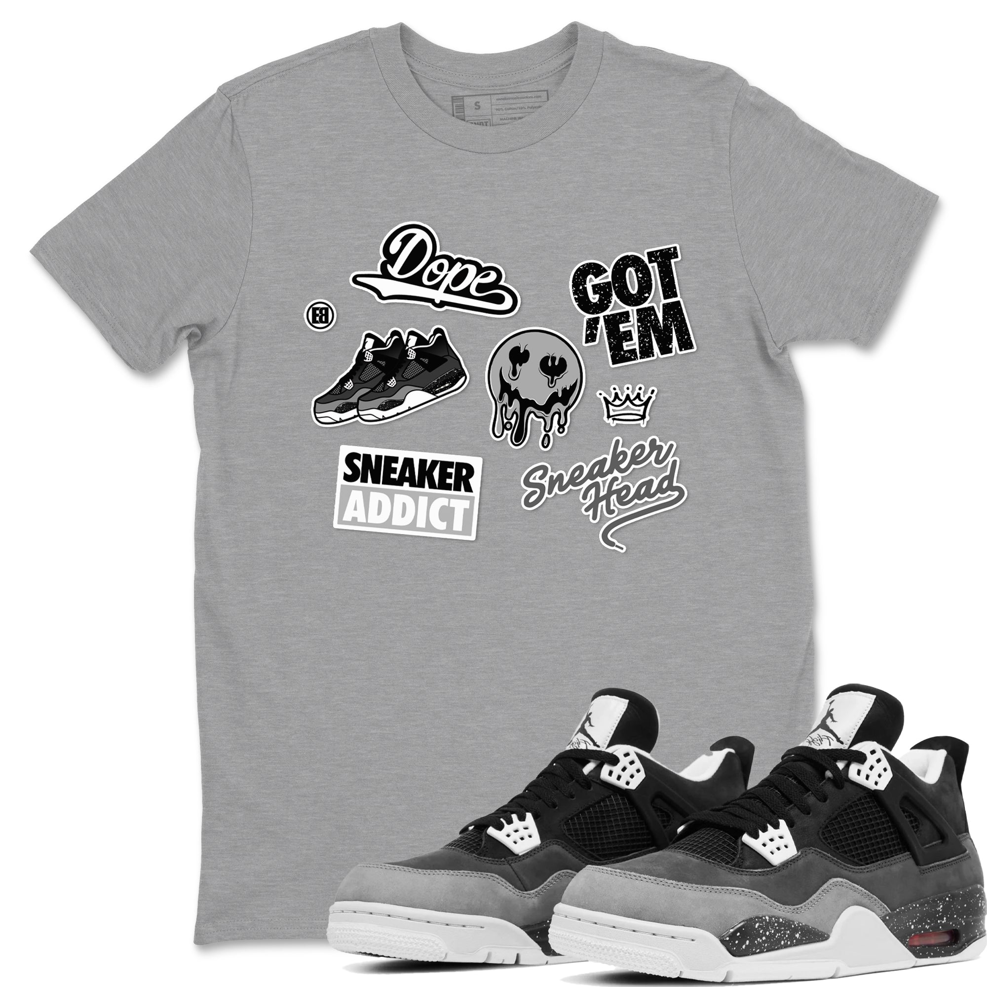 4s Fear shirts to match jordans Sneakerhead Sticker sneaker match tees Air Jordan 4 Retro Fear match shoes to clothes SNRT Sneaker Tees unisex cotton Heather Grey 1 shirts