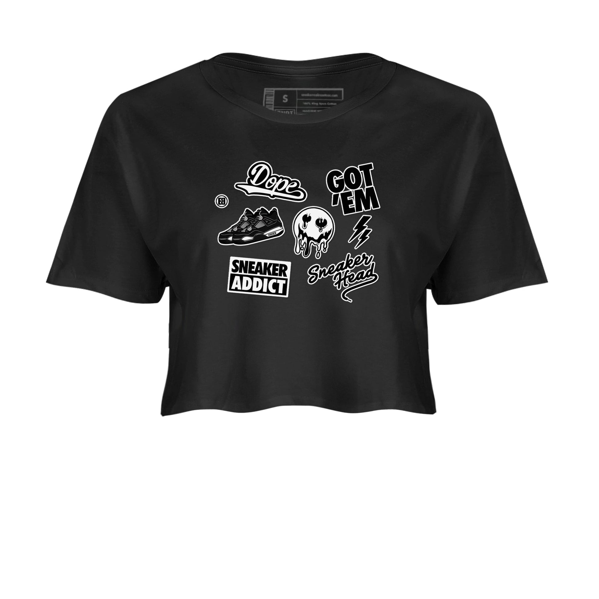 AJ4 White Thunder shirts to match jordans Sneakerhead Sticker sneaker match tees Air Jordan 4 White Thunder SNRT Sneaker Tees streetwear brand Black 2 crop tee