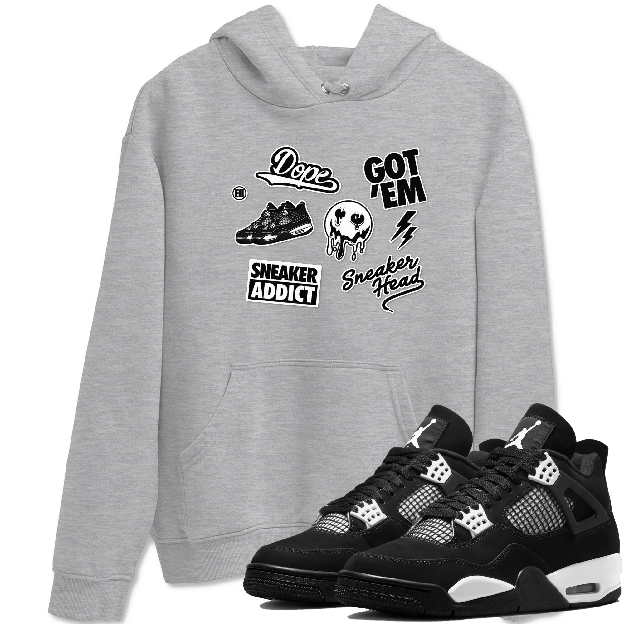 AJ4 White Thunder shirts to match jordans Sneakerhead Sticker sneaker match tees Air Jordan 4 White Thunder SNRT Sneaker Tees streetwear brand Heather Grey 1 unisex cotton tee