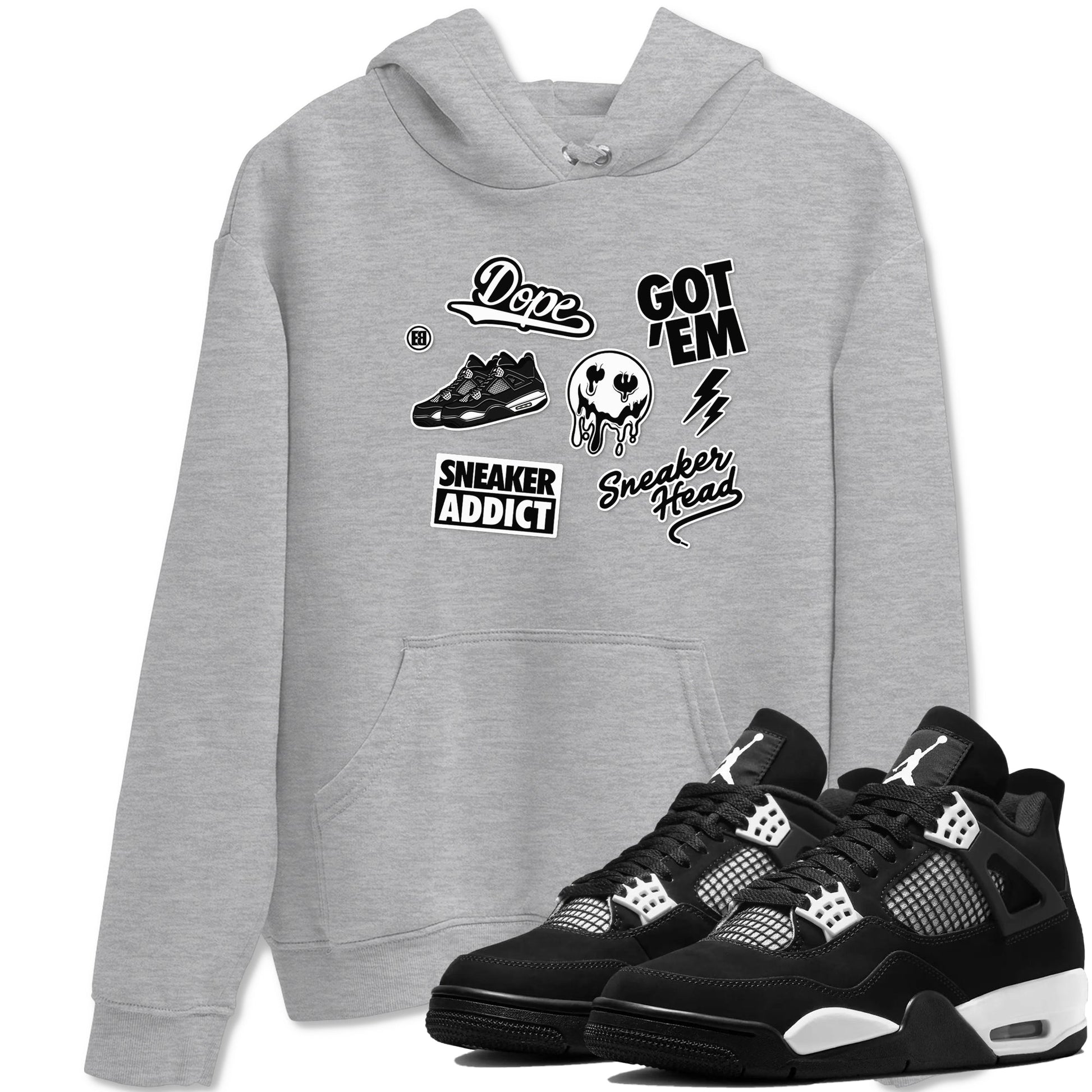 AJ4 White Thunder shirts to match jordans Sneakerhead Sticker sneaker match tees Air Jordan 4 White Thunder SNRT Sneaker Tees streetwear brand Heather Grey 1 unisex cotton tee