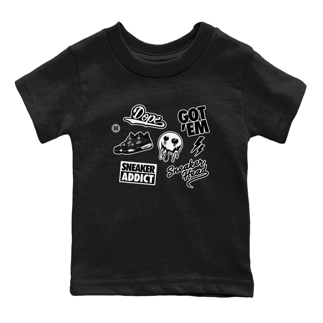 AJ4 White Thunder shirts to match jordans Sneakerhead Sticker sneaker match tees Air Jordan 4 White Thunder SNRT Sneaker Tees streetwear brand Baby and Youth Black 2 cotton tee