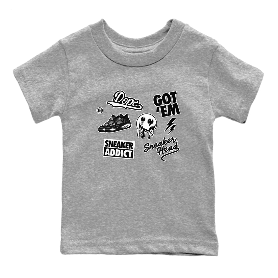 AJ4 White Thunder shirts to match jordans Sneakerhead Sticker sneaker match tees Air Jordan 4 White Thunder SNRT Sneaker Tees streetwear brand Baby and Youth Heather Grey 2 cotton tee