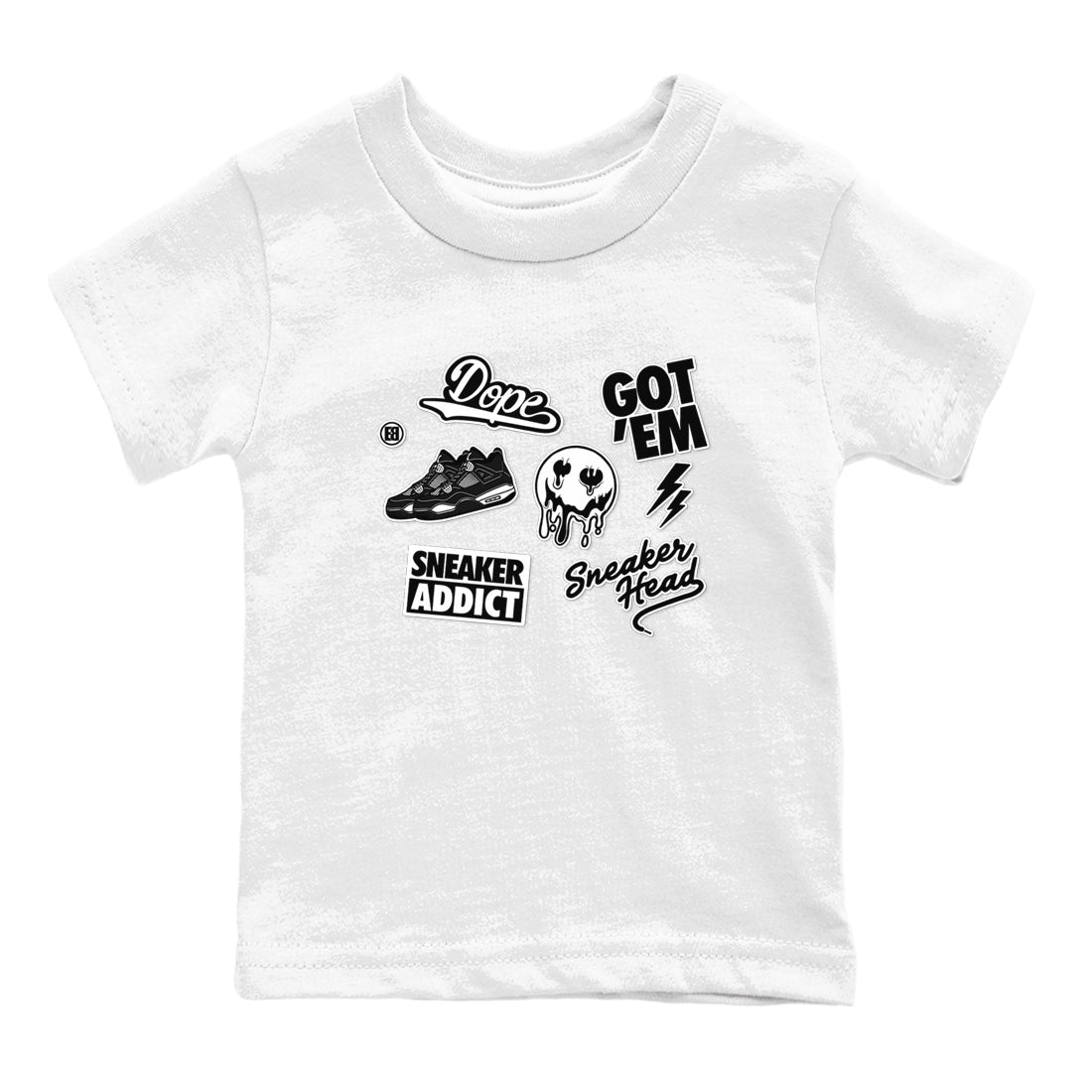 AJ4 White Thunder shirts to match jordans Sneakerhead Sticker sneaker match tees Air Jordan 4 White Thunder SNRT Sneaker Tees streetwear brand Baby and Youth White 2 cotton tee
