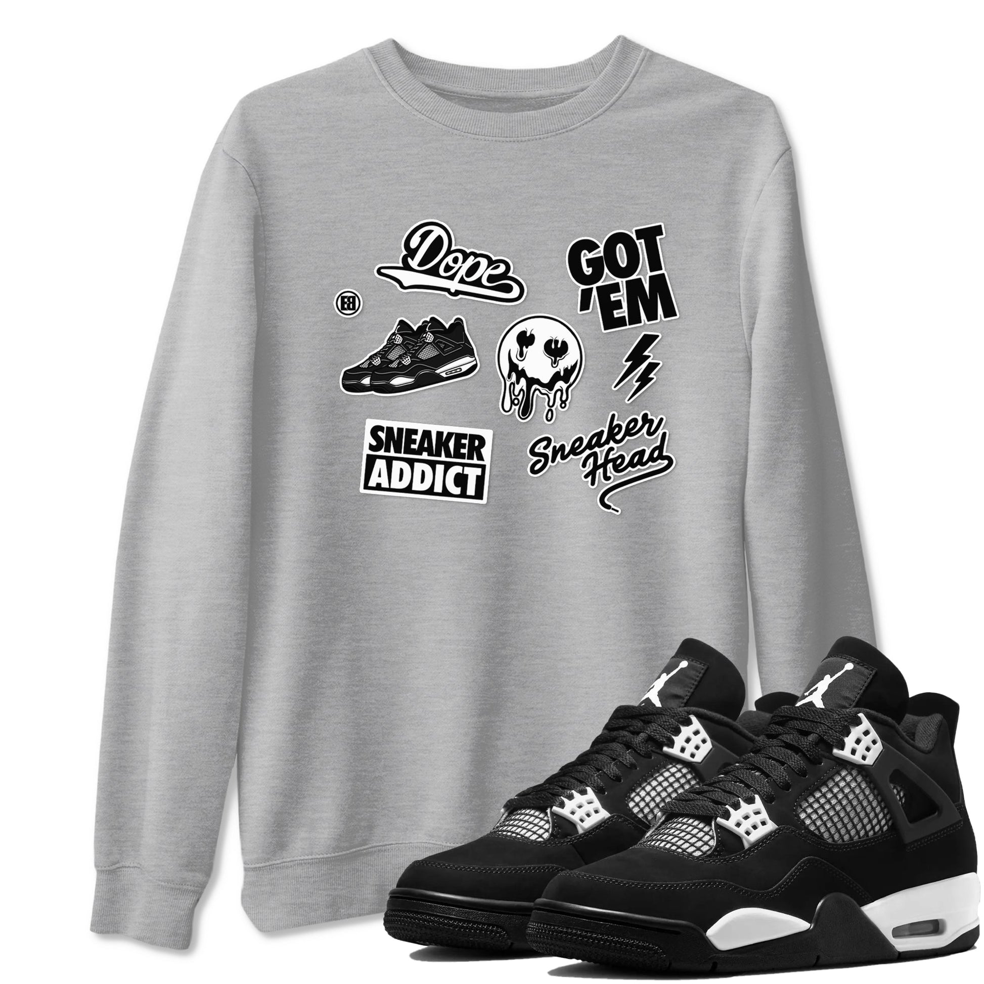 AJ4 White Thunder shirts to match jordans Sneakerhead Sticker sneaker match tees Air Jordan 4 White Thunder SNRT Sneaker Tees streetwear brand Heather Grey 1 unisex cotton tee