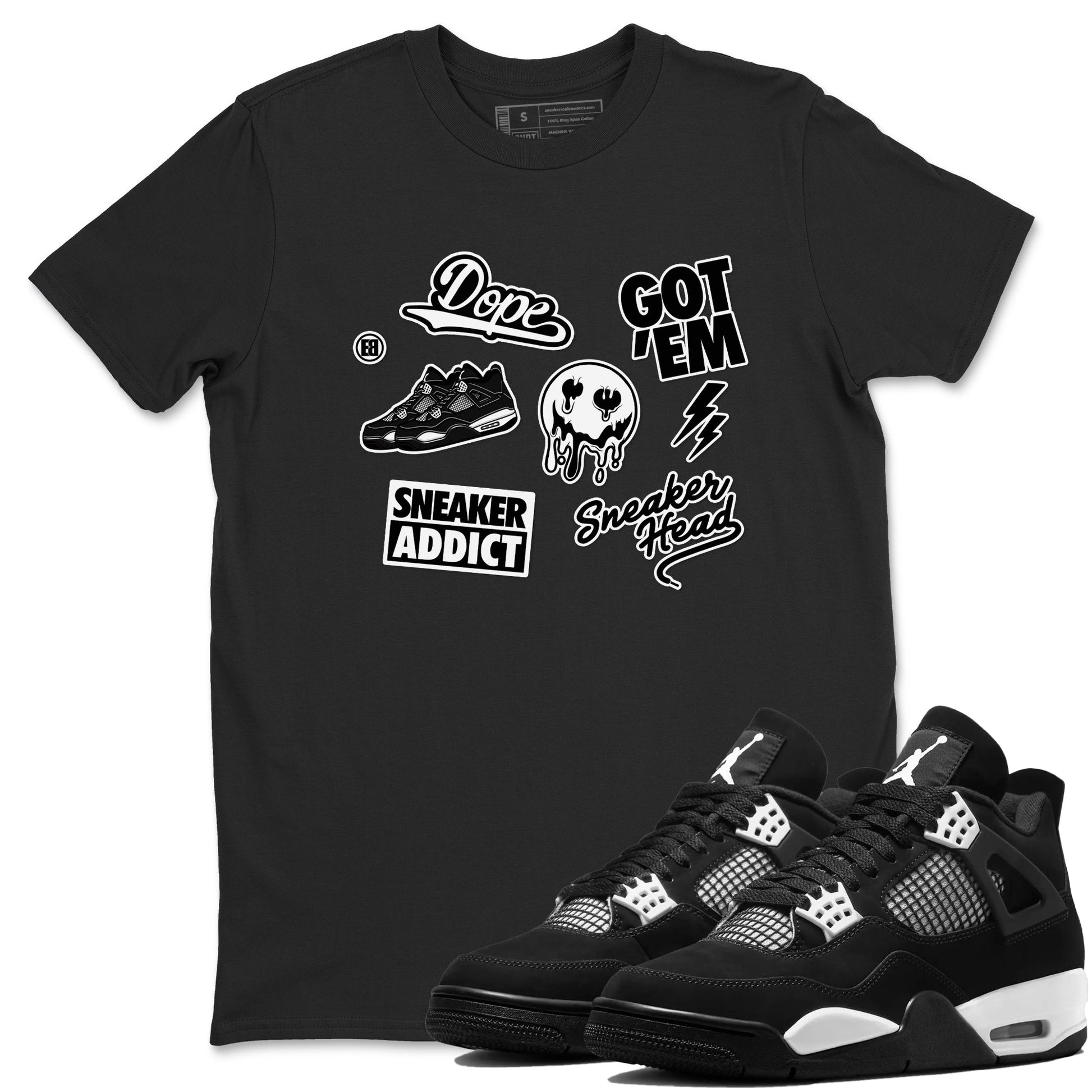 AJ4 White Thunder shirts to match jordans Sneakerhead Sticker sneaker match tees Air Jordan 4 White Thunder SNRT Sneaker Tees streetwear brand Black 1 unisex cotton tee