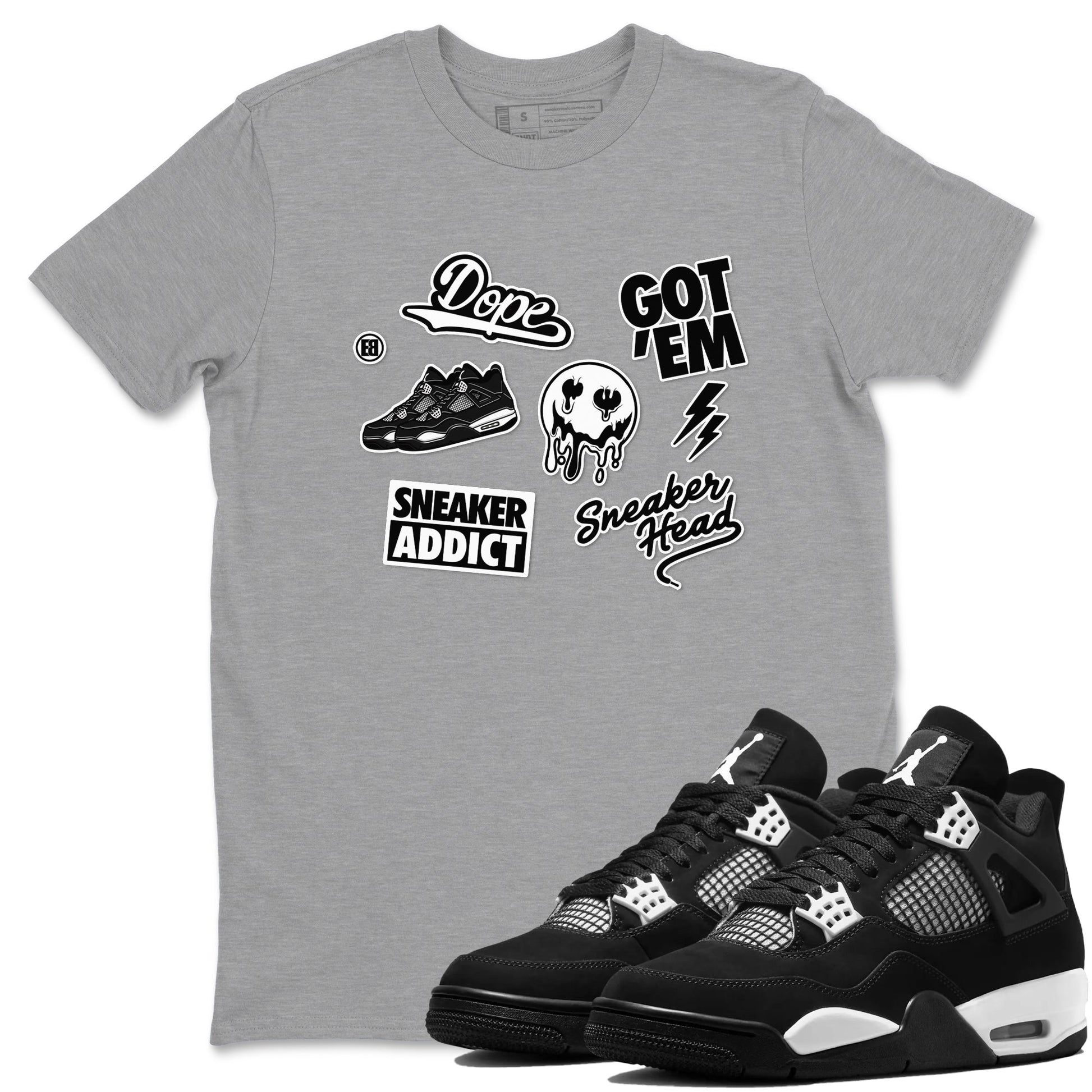 AJ4 White Thunder shirts to match jordans Sneakerhead Sticker sneaker match tees Air Jordan 4 White Thunder SNRT Sneaker Tees streetwear brand Heather Grey 1 unisex cotton tee