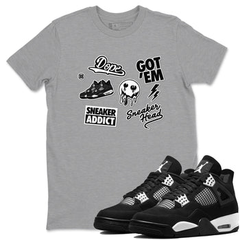 AJ4 White Thunder shirts to match jordans Sneakerhead Sticker sneaker match tees Air Jordan 4 White Thunder SNRT Sneaker Tees streetwear brand Heather Grey 1 unisex cotton tee