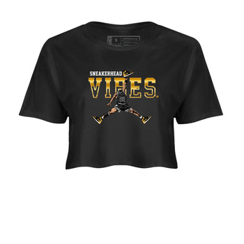 Air Jordan 1 High OG Black Metallic Gold shirts to match jordans Sneakerhead Vibes sneaker match tees Jordan 1 Black Metallic Gold SNRT Sneaker Tees streetwear brand Black 2 crop tee