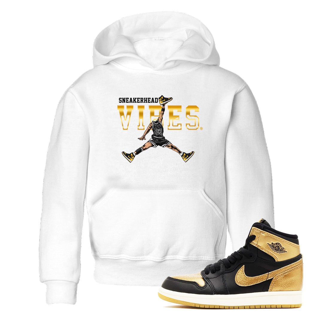 Air Jordan 1 High OG Black Metallic Gold shirts to match jordans Sneakerhead Vibes sneaker match tees Jordan 1 Black Metallic Gold SNRT Sneaker Tees streetwear brand Baby and Youth White 1 cotton tee