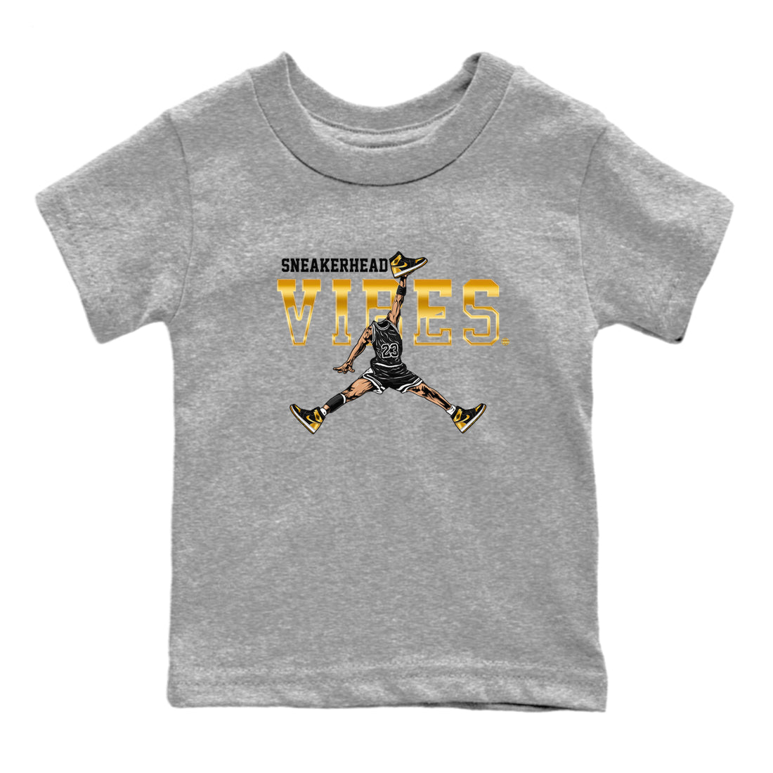 Air Jordan 1 High OG Black Metallic Gold shirts to match jordans Sneakerhead Vibes sneaker match tees Jordan 1 Black Metallic Gold SNRT Sneaker Tees streetwear brand Baby and Youth Heather Grey 2 cotton tee