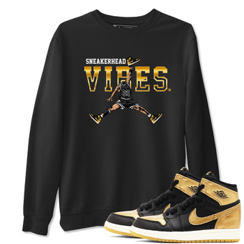 Air Jordan 1 High OG Black Metallic Gold shirts to match jordans Sneakerhead Vibes sneaker match tees Jordan 1 Black Metallic Gold SNRT Sneaker Tees streetwear brand Black 1 unisex cotton tee