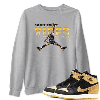 Air Jordan 1 High OG Black Metallic Gold shirts to match jordans Sneakerhead Vibes sneaker match tees Jordan 1 Black Metallic Gold SNRT Sneaker Tees streetwear brand Heather Grey 1 unisex cotton tee