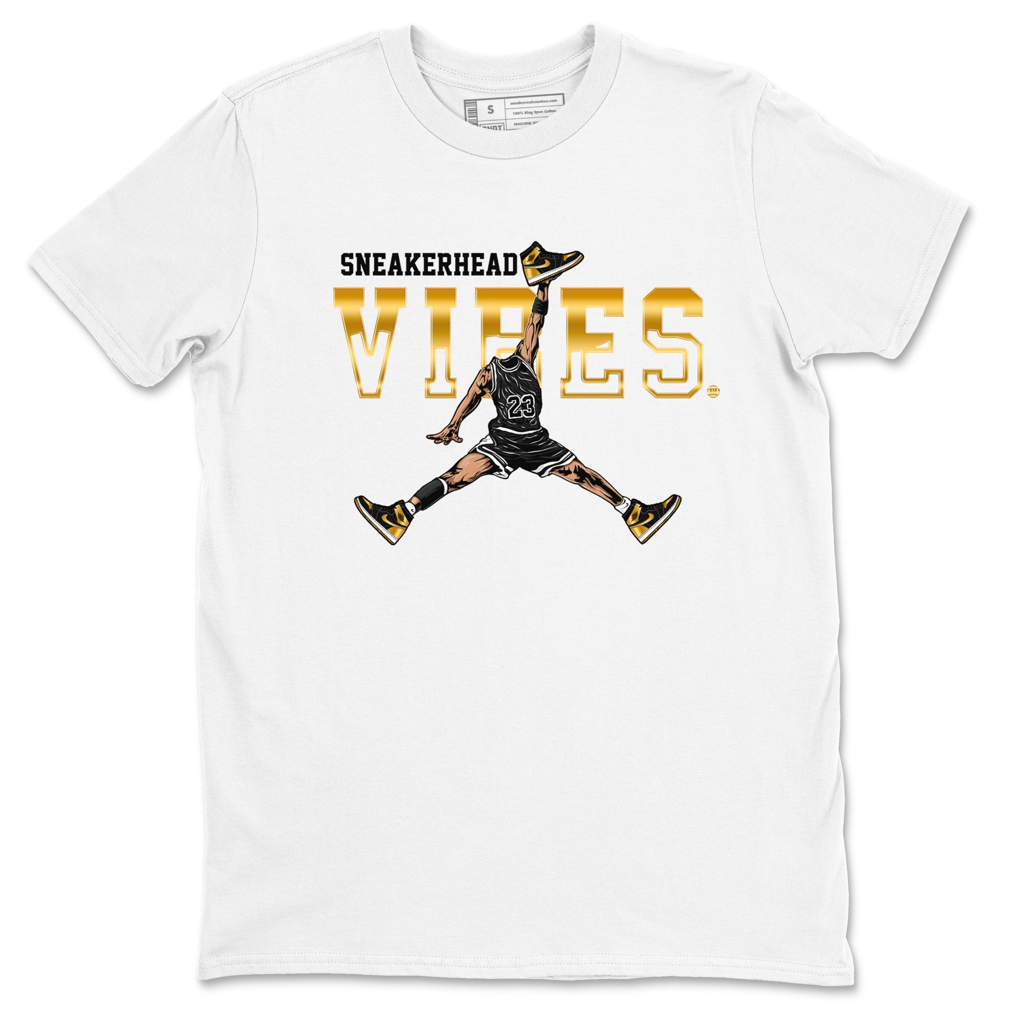 Air Jordan 1 High OG Black Metallic Gold shirts to match jordans Sneakerhead Vibes sneaker match tees Jordan 1 Black Metallic Gold SNRT Sneaker Tees streetwear brand White 2 unisex cotton tee