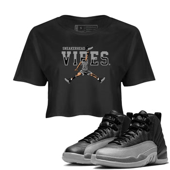 12s Black Wolf Grey shirts to match jordans Sneakerhead Vibes sneaker match tees Air Jordan 12 Black Wolf Grey SNRT Sneaker Release Tees unisex cotton Black 1 Crop Shirts