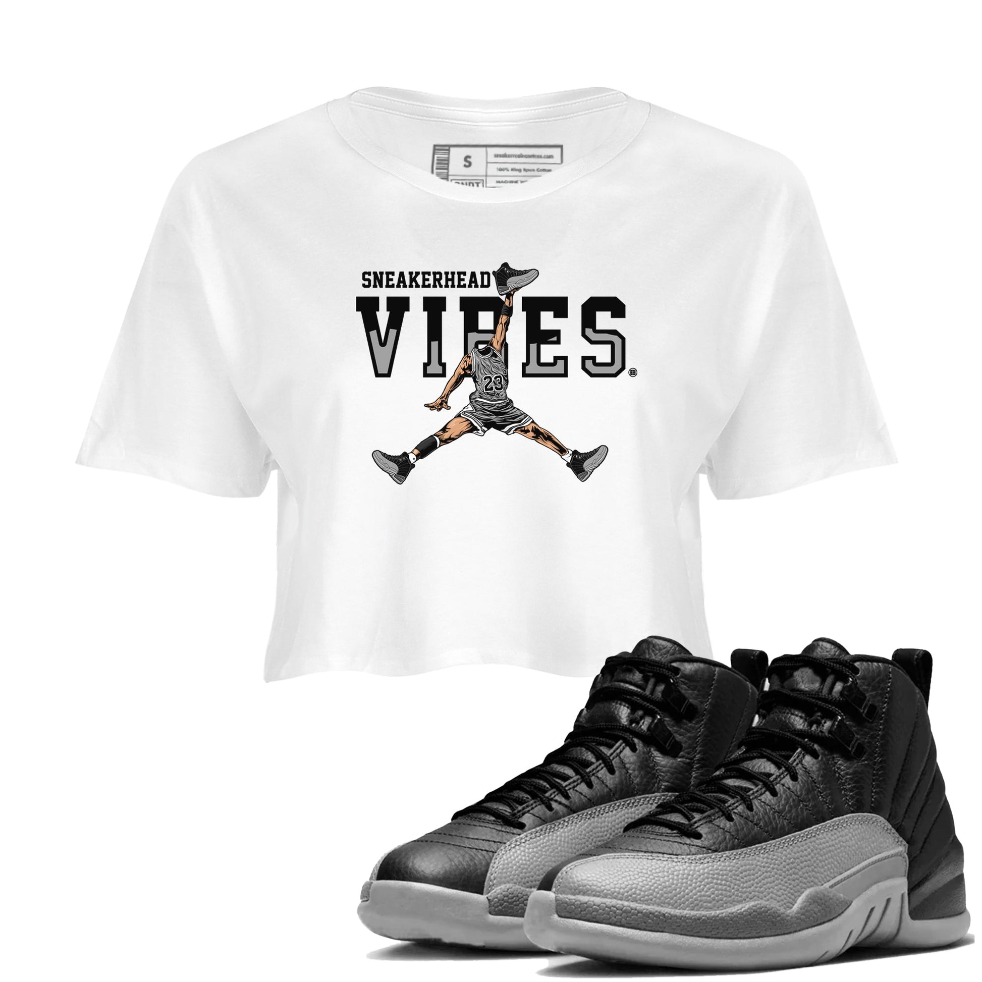 12s Black Wolf Grey shirts to match jordans Sneakerhead Vibes sneaker match tees Air Jordan 12 Black Wolf Grey SNRT Sneaker Release Tees unisex cotton White 1 Crop Shirts