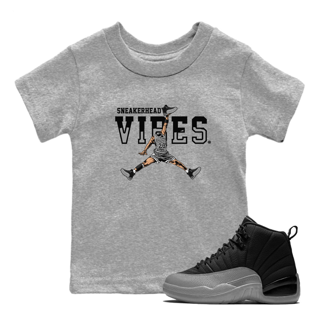 12s Black Wolf Grey shirts to match jordans Sneakerhead Vibes sneaker match tees Air Jordan 12 Black Wolf Grey SNRT Sneaker Release Tees Youth Baby Heather Grey 1 crew neck shirts