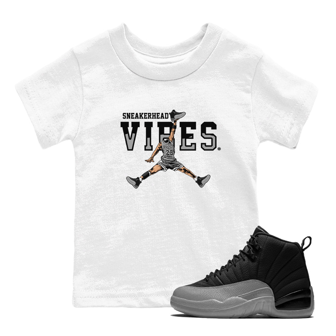 12s Black Wolf Grey shirts to match jordans Sneakerhead Vibes sneaker match tees Air Jordan 12 Black Wolf Grey SNRT Sneaker Release Tees Youth Baby White 1 crew neck shirts